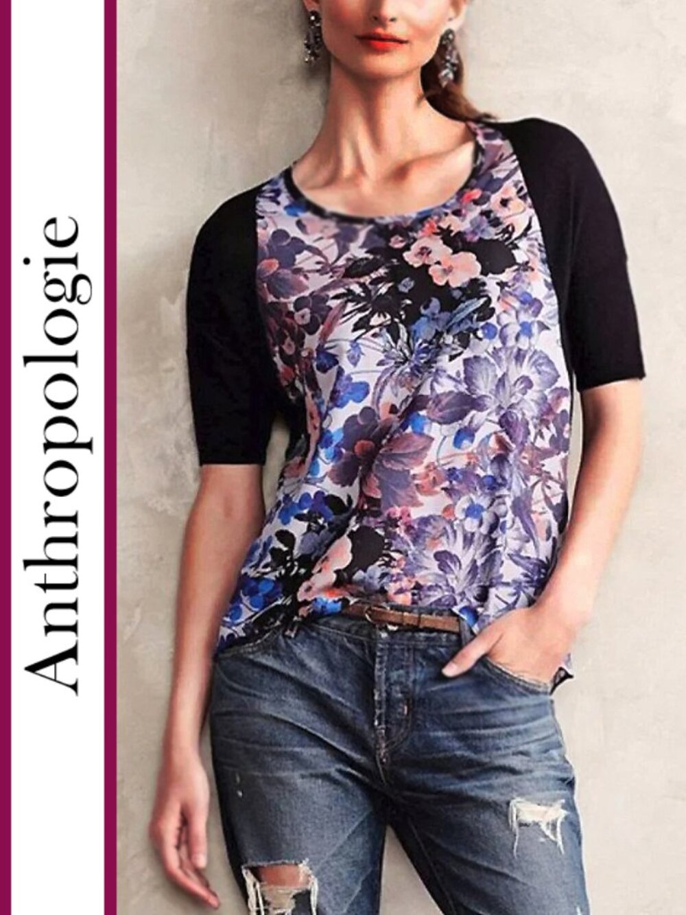 Anthropologie/Yellow Bird | 'Last Act' Dark Floral Pullover Top